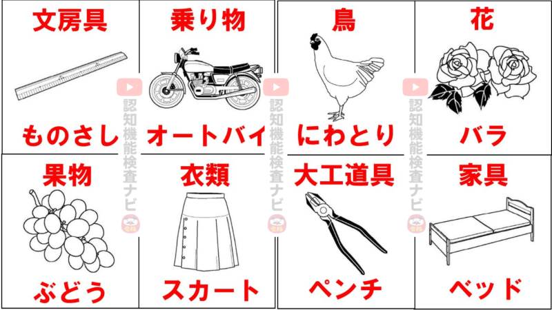 高齢者講習 認知機能検査 イラスト問題16種類64枚の絵 パターン一覧 22年 運転免許 認知機能検査ナビ